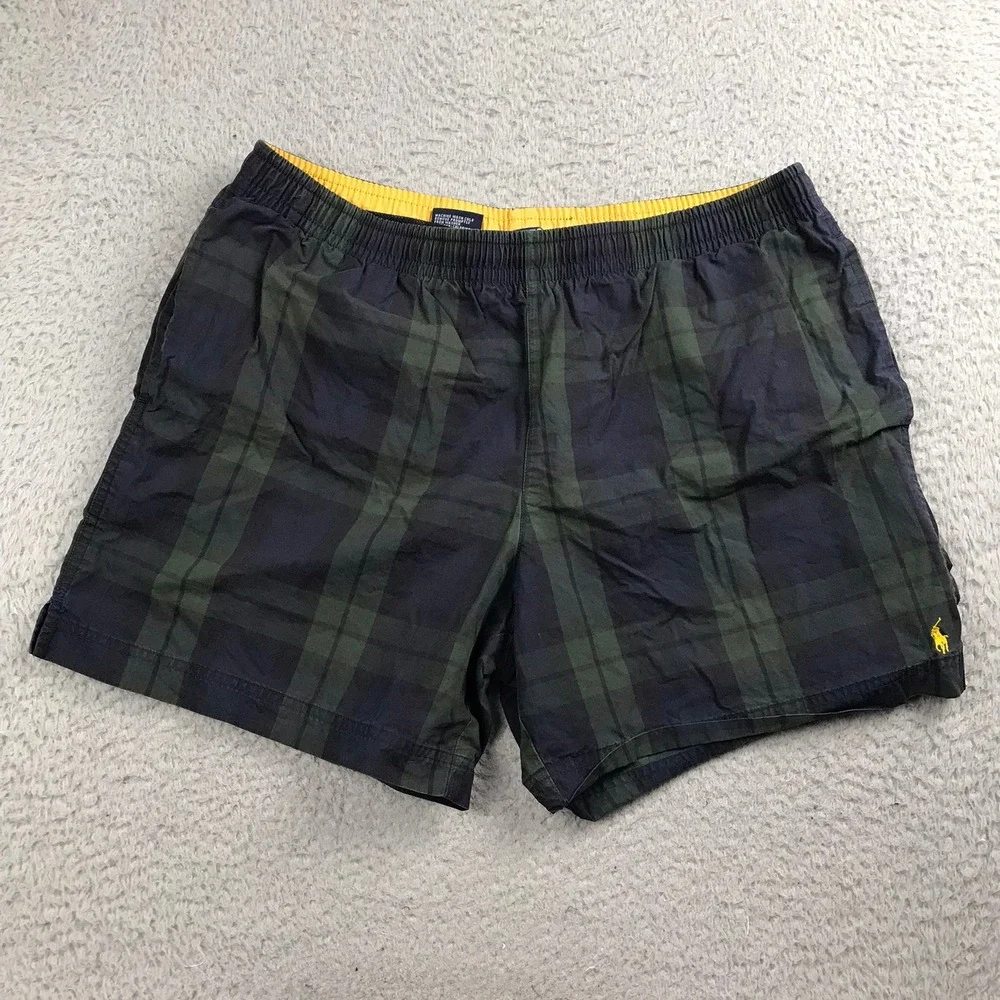 Polo Sport Ralph Lauren Swim‎ Trunks Mens L Plaid Black Watch Mesh Lined Short